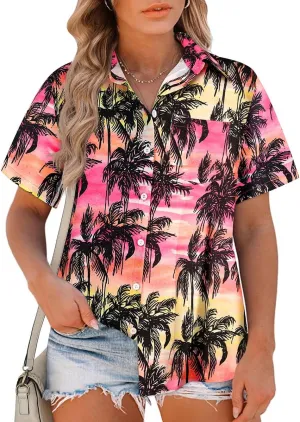 RITERA Womens Plus Size Tops Button Down Roll-Up Cuffed Short Sleeve Casual Shirts Collared Summer Lightweight Blouse XL-5XL