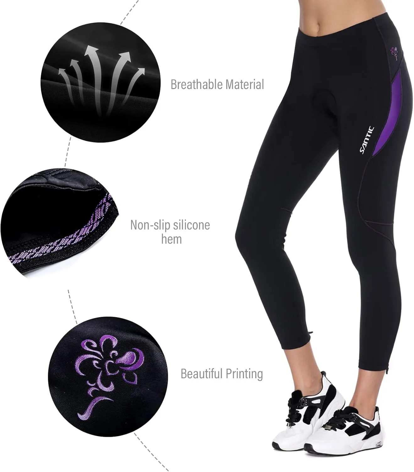 Santic Women's Bike Pants 4D Padded Cycling Tights High Waisted Bicycle Trousers with Pockets Biking Apparel UPF 50 