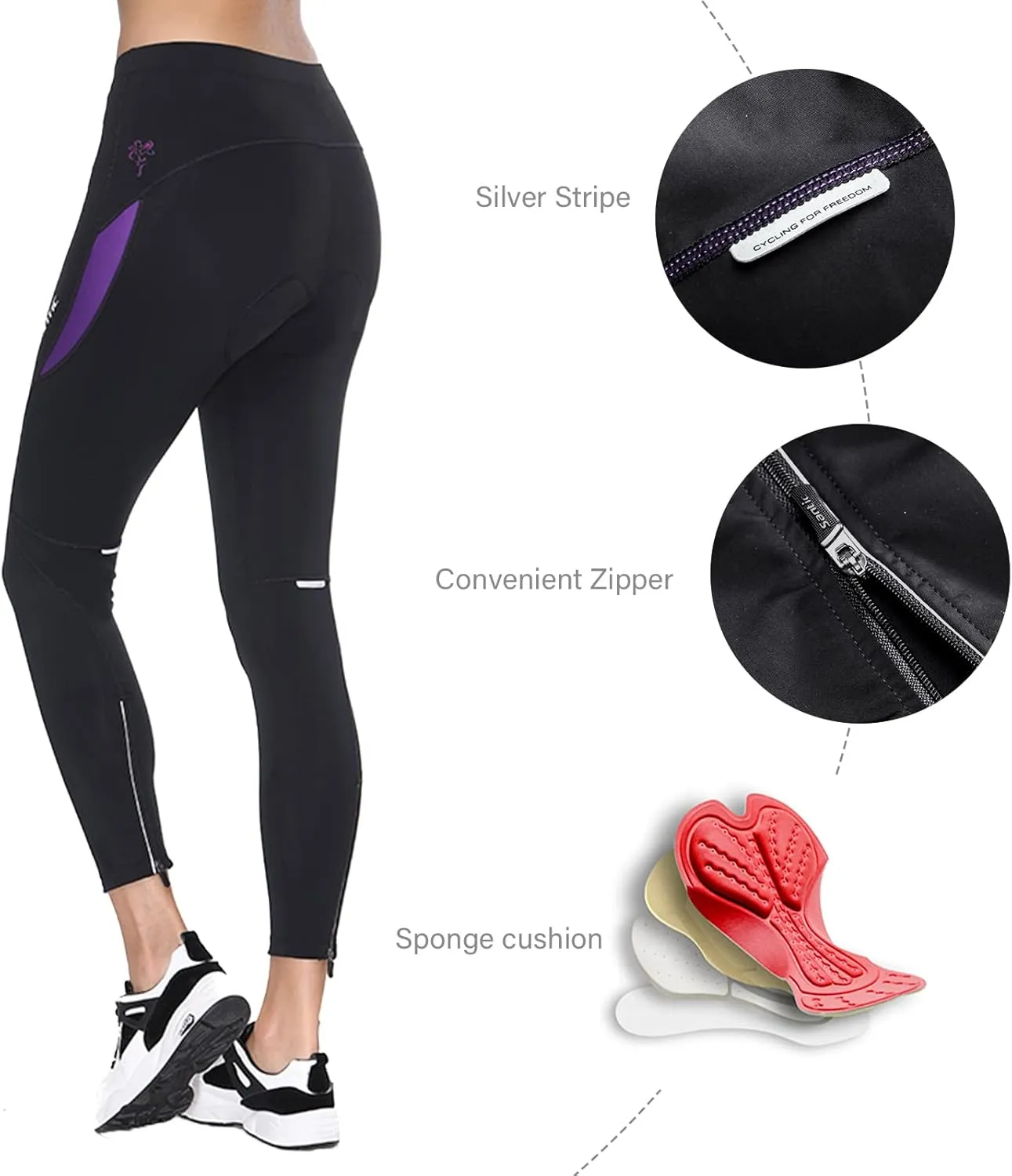 Santic Women's Bike Pants 4D Padded Cycling Tights High Waisted Bicycle Trousers with Pockets Biking Apparel UPF 50 