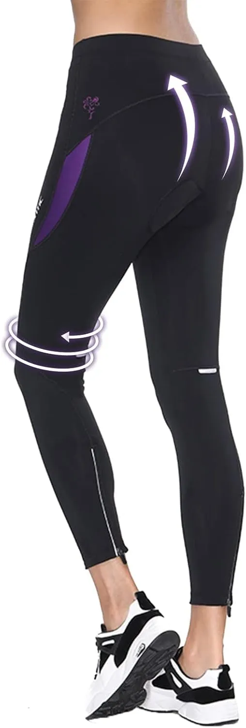 Santic Women's Bike Pants 4D Padded Cycling Tights High Waisted Bicycle Trousers with Pockets Biking Apparel UPF 50 