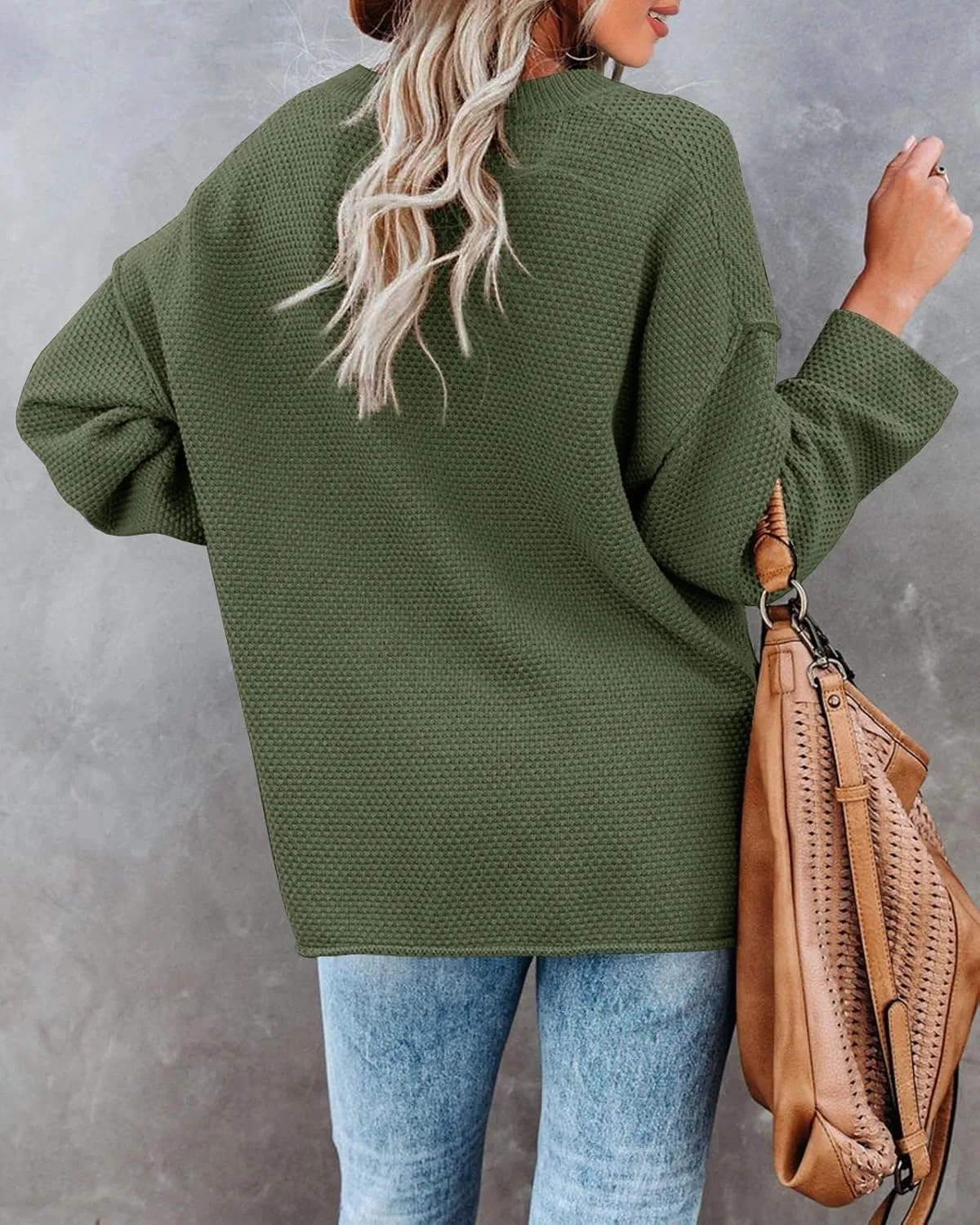 Saodimallsu Women's Oversized Sweaters Batwing Long Sleeve Loose V Neck Button Henley Tops Pullover Knit Jumper