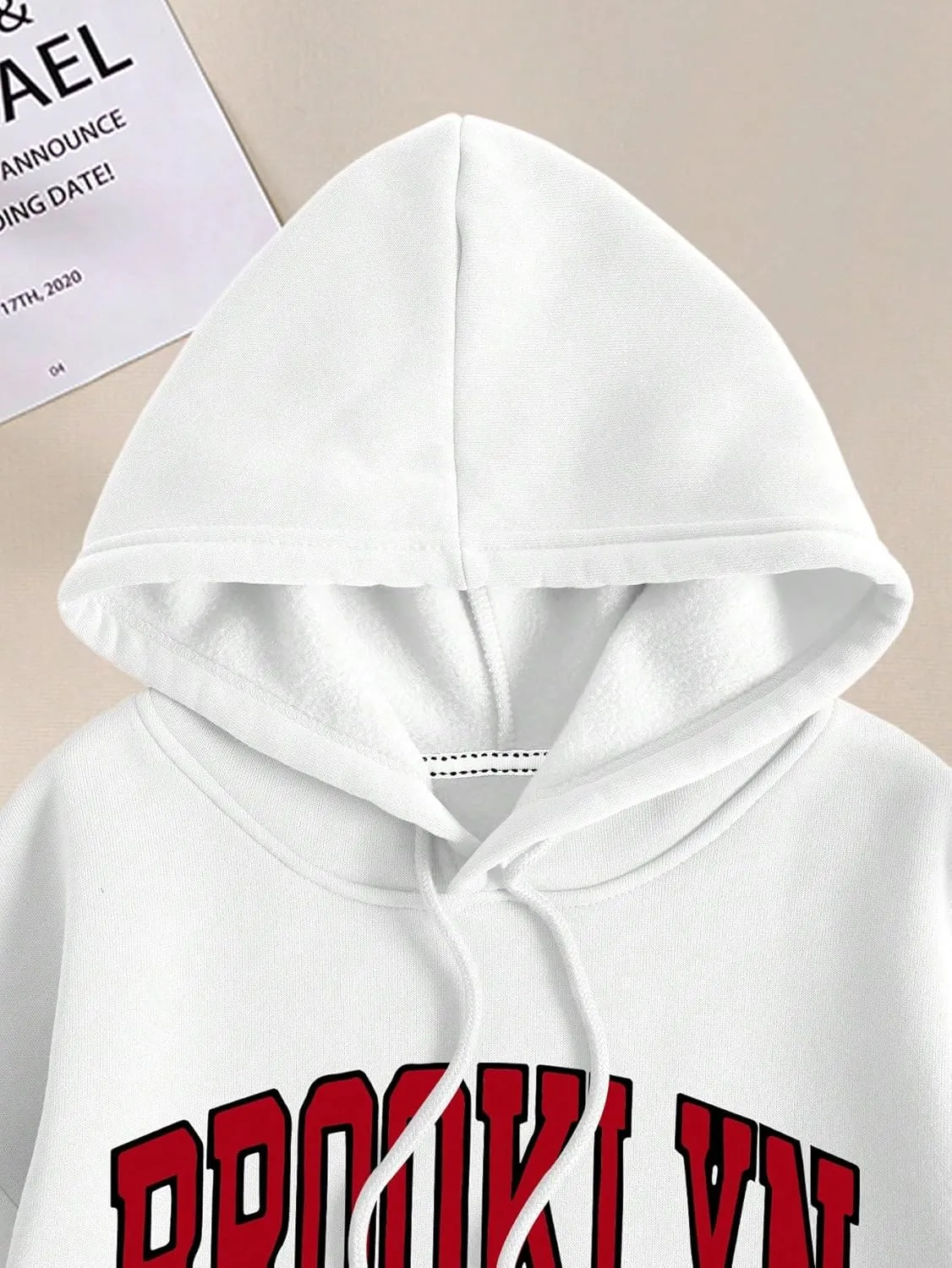 SHENHE Women's Letter Print Long Sleeve Drawstring Pullover Hoodie Sweatshirt Tops with Pocket