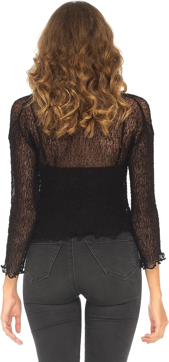 SHU-SHI Womens Sheer Shrug Cardigan Sweater Lightweight Knit Ruffle