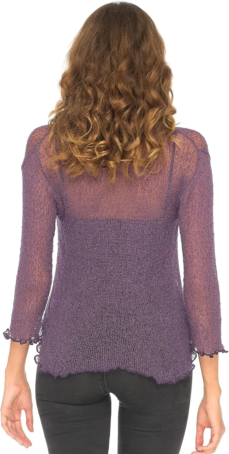 SHU-SHI Womens Sheer Shrug Cardigan Sweater Lightweight Knit Ruffle