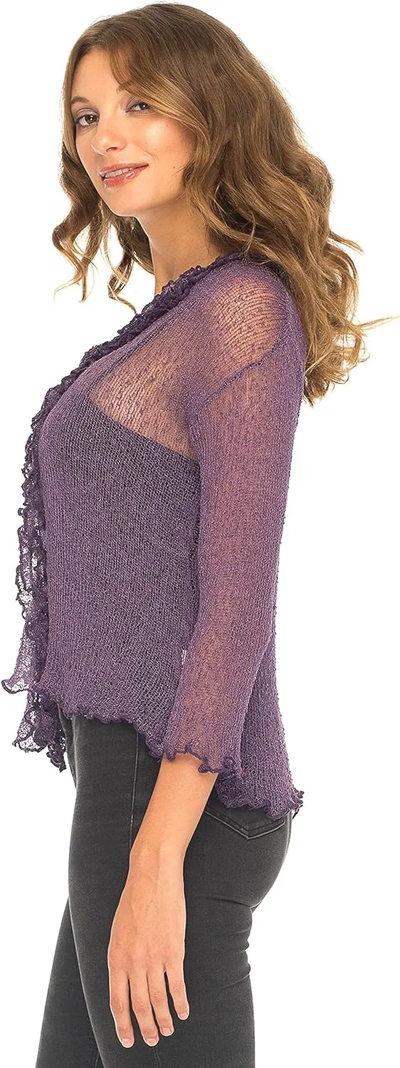 SHU-SHI Womens Sheer Shrug Cardigan Sweater Lightweight Knit Ruffle
