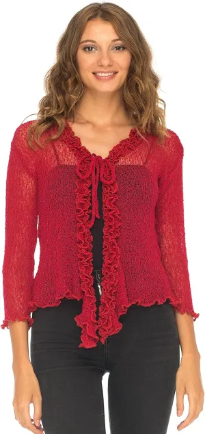 SHU-SHI Womens Sheer Shrug Cardigan Sweater Lightweight Knit Ruffle