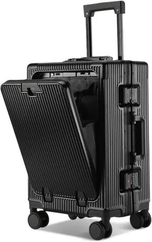 Simcat Carry On Luggage with Compartment, 20 Inch Hard Sided Luggages with Spinner Wheels, Airline Approved Lightweight Expandable Suit Case, Black (Black,20 inch -36x24x56cm)