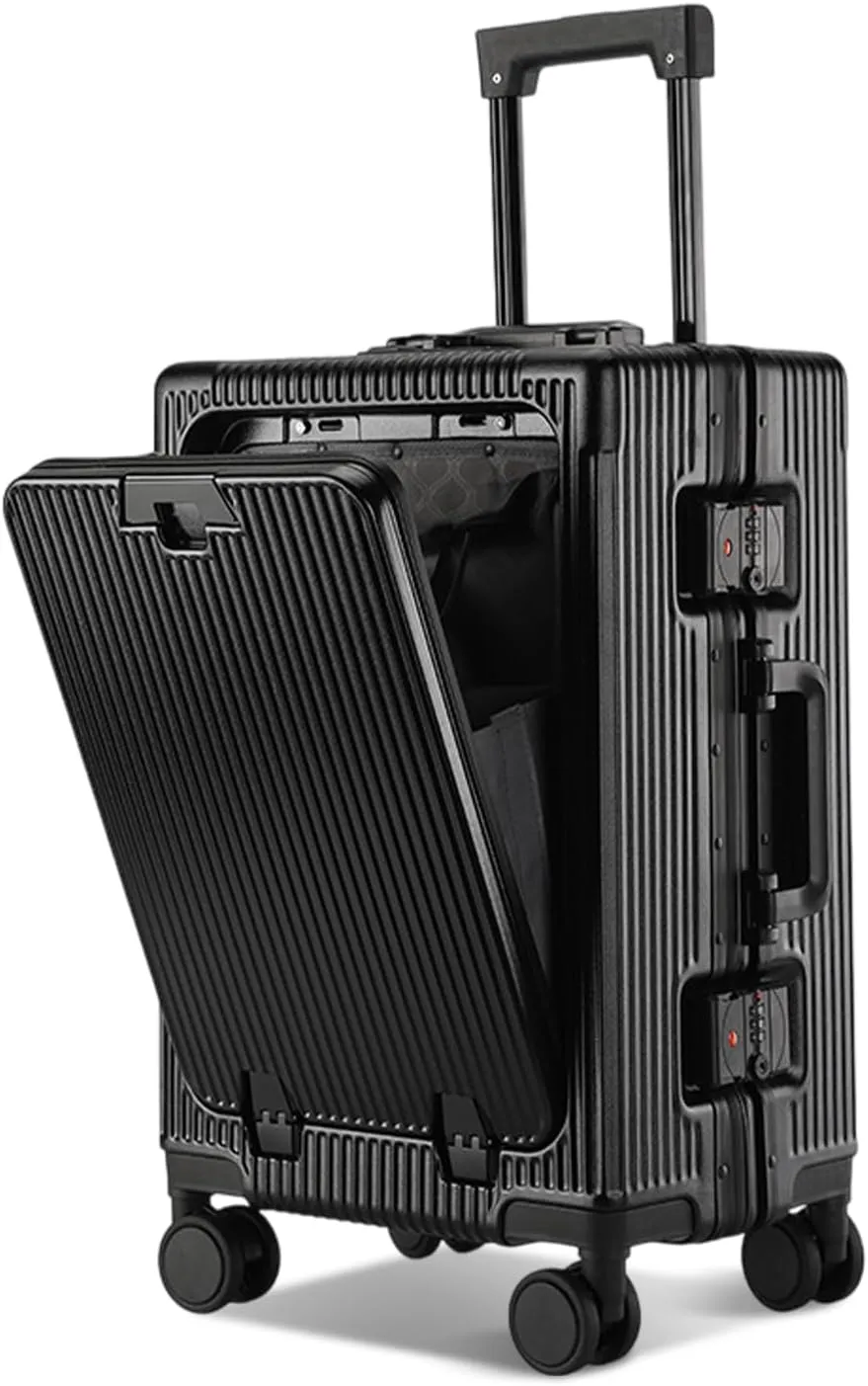 Simcat Carry On Luggage with Compartment, 20 Inch Hard Sided Luggages with Spinner Wheels, Airline Approved Lightweight Expandable Suit Case, Black (Black,20 inch -36x24x56cm)
