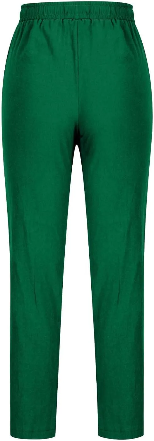 SMIDOW Womens Cotton Linen Pants Casual Drawstring Elastic High Waist Straight Leg Pants Loose Comfy Trousers with Pockets
