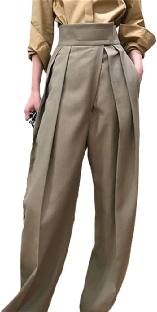 Spring Autumn Women Wide Leg Pants, High Waist Casual Trouser, Streetwear Chic Vintage Loose Pants