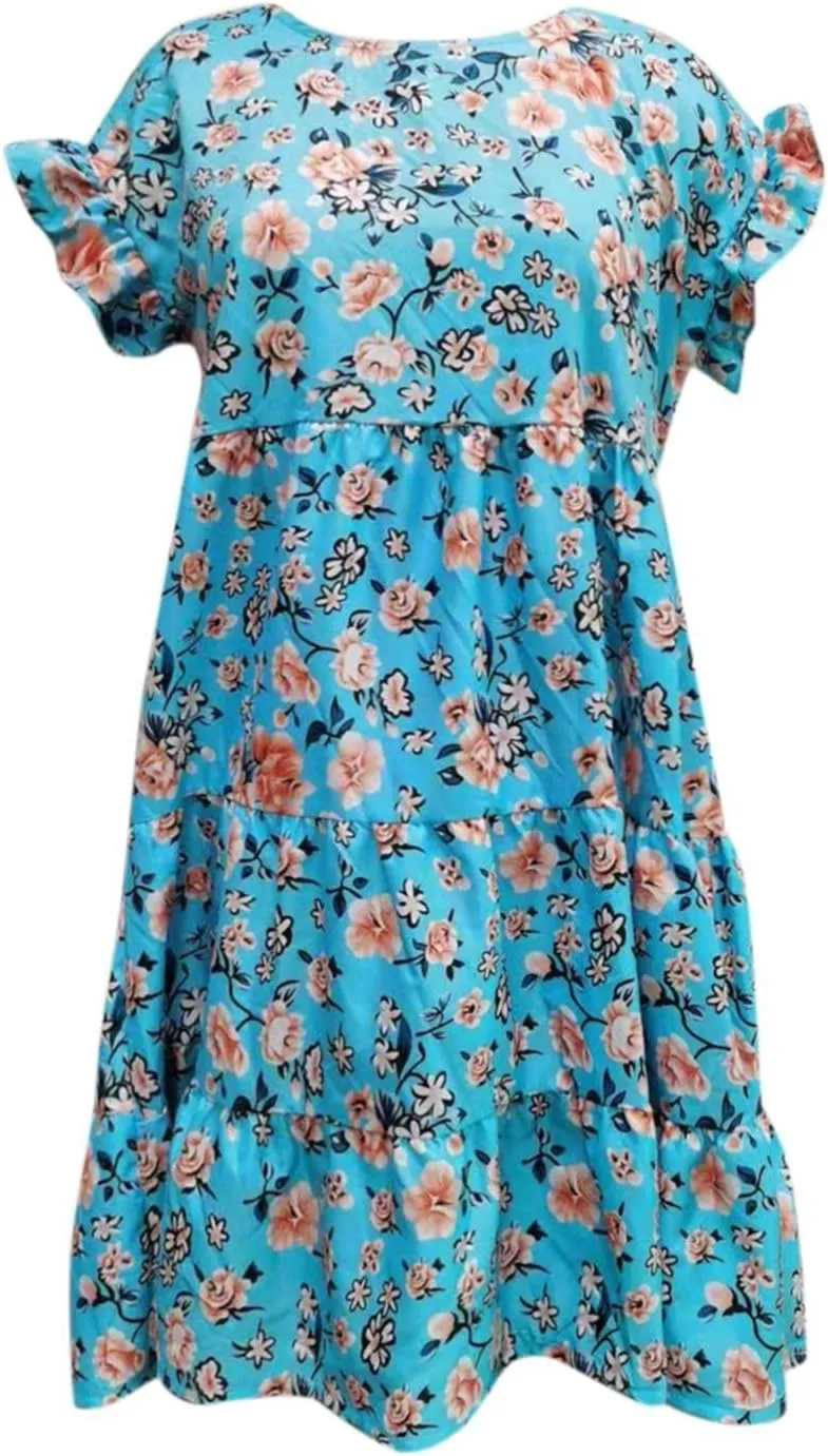Spring Dresses for Women Trendy Flowy Casual V Neck 3/4 Sleeve Floral Maxi Dress A Line Plus Size Summer Long Dresses