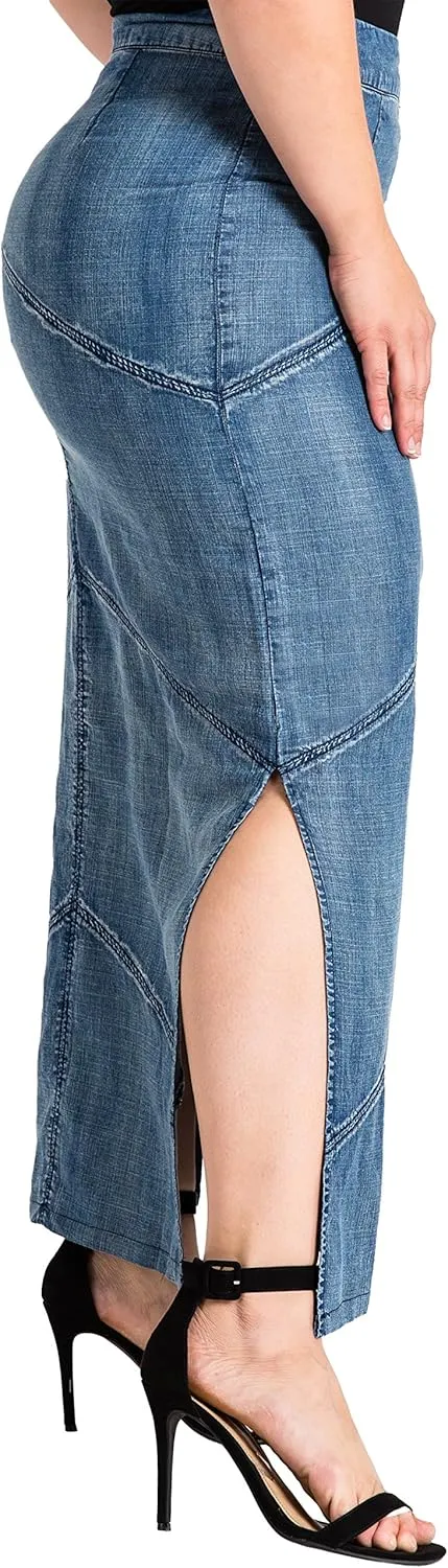 Standards & Practices Plus Size Modern Women's Tencel Denim Maxi Pencil Skirt