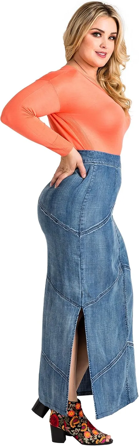 Standards & Practices Plus Size Modern Women's Tencel Denim Maxi Pencil Skirt