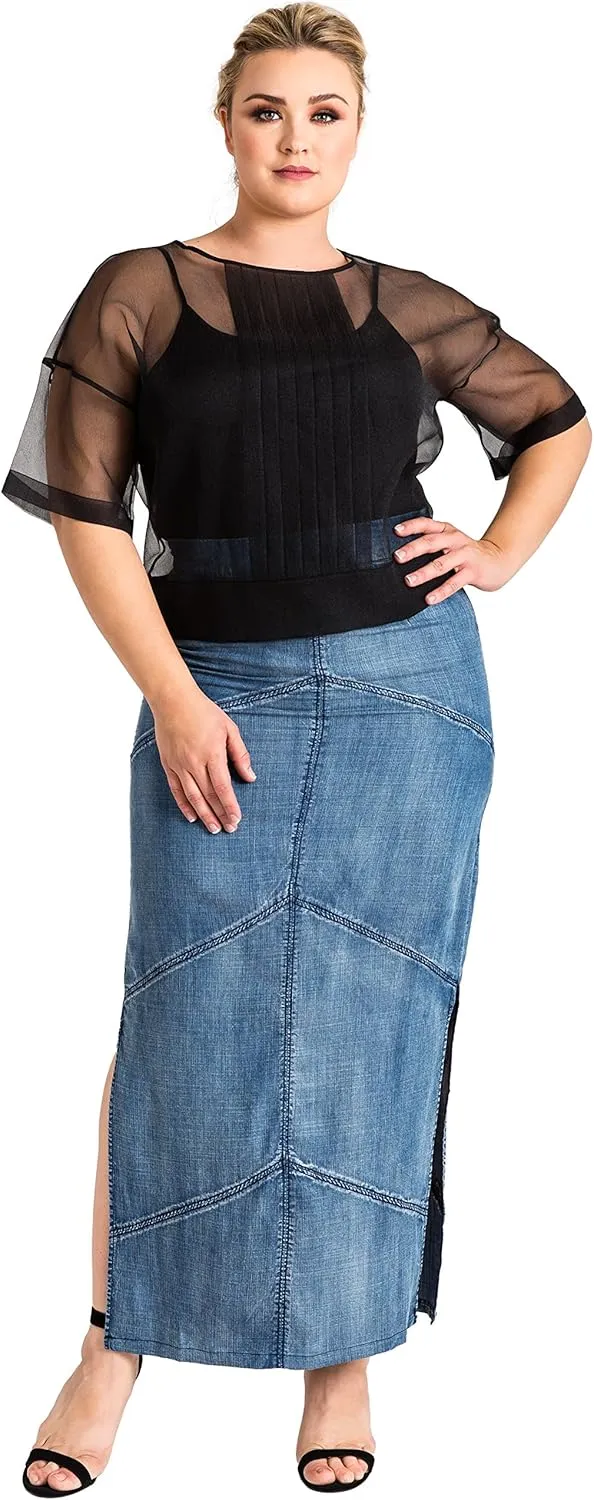 Standards & Practices Plus Size Modern Women's Tencel Denim Maxi Pencil Skirt