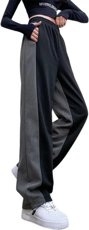 Straight Leg Sweatpants for Women Y2k Baggy Joggers for Women Patchwork Elastic High Waist Pants Soft Lounge Trouser