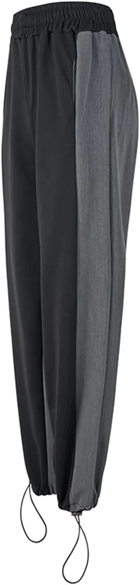 Straight Leg Sweatpants for Women Y2k Baggy Joggers for Women Patchwork Elastic High Waist Pants Soft Lounge Trouser