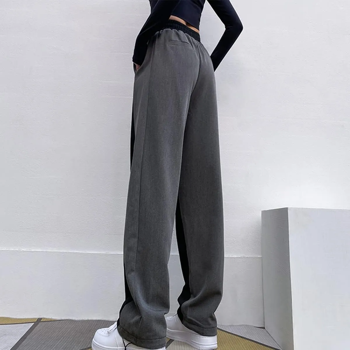 Straight Leg Sweatpants for Women Y2k Baggy Joggers for Women Patchwork Elastic High Waist Pants Soft Lounge Trouser