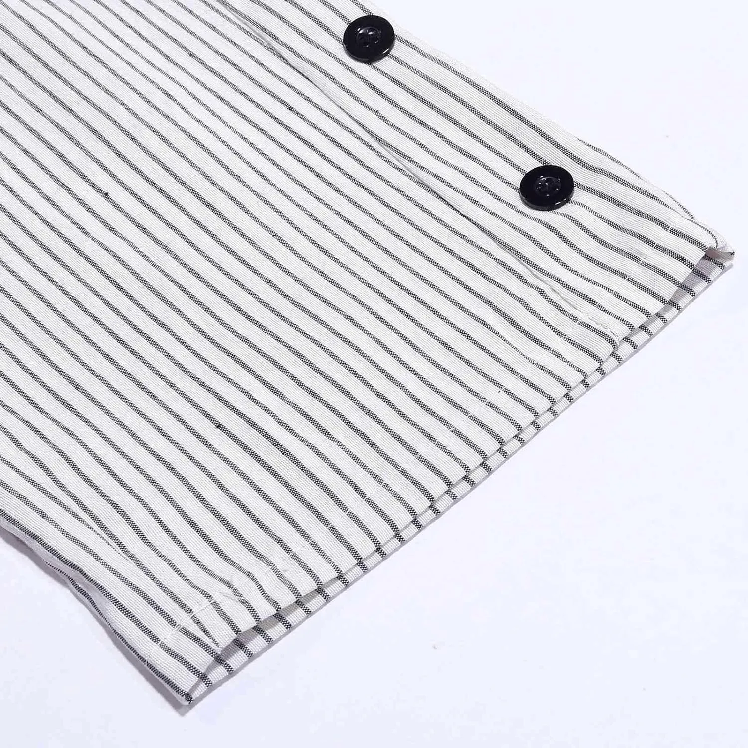 Striped Linen Pants Women Casual Capri Pants Loose Spring Summer Lightweight Drawstring Side Button Pants with Pockets