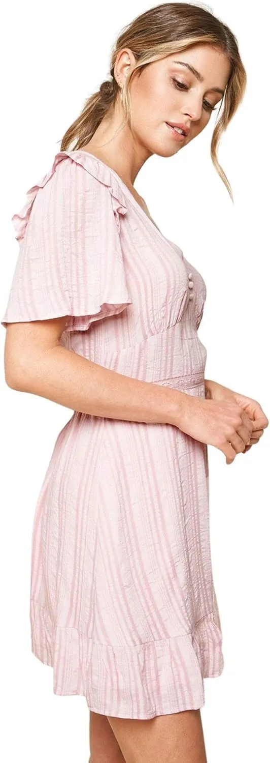 Sugar Lips Women's Aphrodites Striped Flutter Sleeve Mini Dress