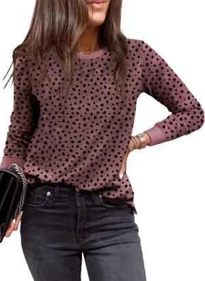Sulozom Womens Long Sleeve Shirts Crewneck Leopard Printed Tops for Women Casual Dressy Blouses Tee Basic Tops