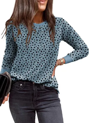 Sulozom Womens Long Sleeve Shirts Crewneck Leopard Printed Tops for Women Casual Dressy Blouses Tee Basic Tops