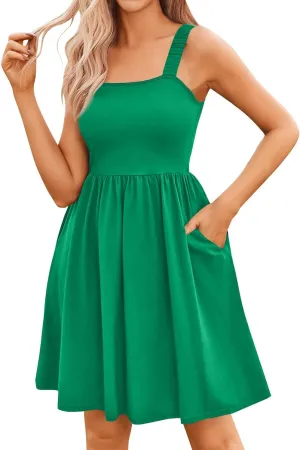 Summer Casual Cute Floral Flowy Square Neck Sundressses Women 2024 with Pocket A Line Flowy Beach Dress