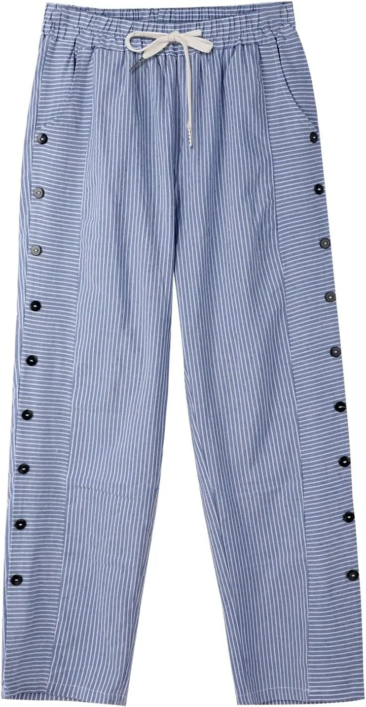 Summer Drawstring Casual Lounge Pant Waistband High Waistband Pocket Pants Side Nine Point Loose Casual