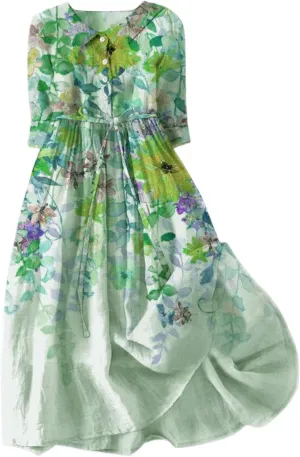 Summer Dresses for Women 2024 Boho Floral Lapel Neck Button Casual A-Line Lace-Up Dress Easter Dress Maternity