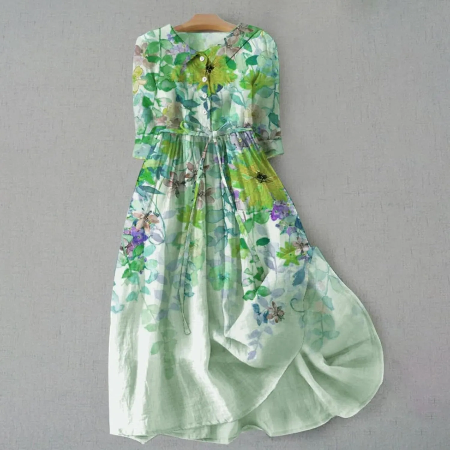 Summer Dresses for Women 2024 Boho Floral Lapel Neck Button Casual A-Line Lace-Up Dress Easter Dress Maternity