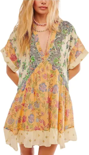 Summer Dresses for Women 2025 Deep V Neck Casual Boho Midi Dress Flowy Ruffle Hem Baggy Beach Vacation Sundresses