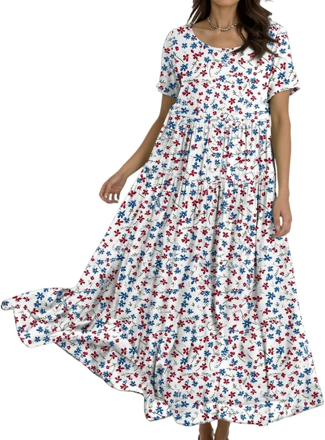 Summer Dresses for Women 2025 Short Sleeve Long Maxi Casual Loose Bohemian Floral Dresses;Womens Fashion
