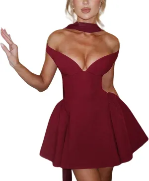 Summer Easter Dresses for Women 2025 Off The Shoulder Mini V A-line Ruffle Slim Fit Short Party Gown Dresses