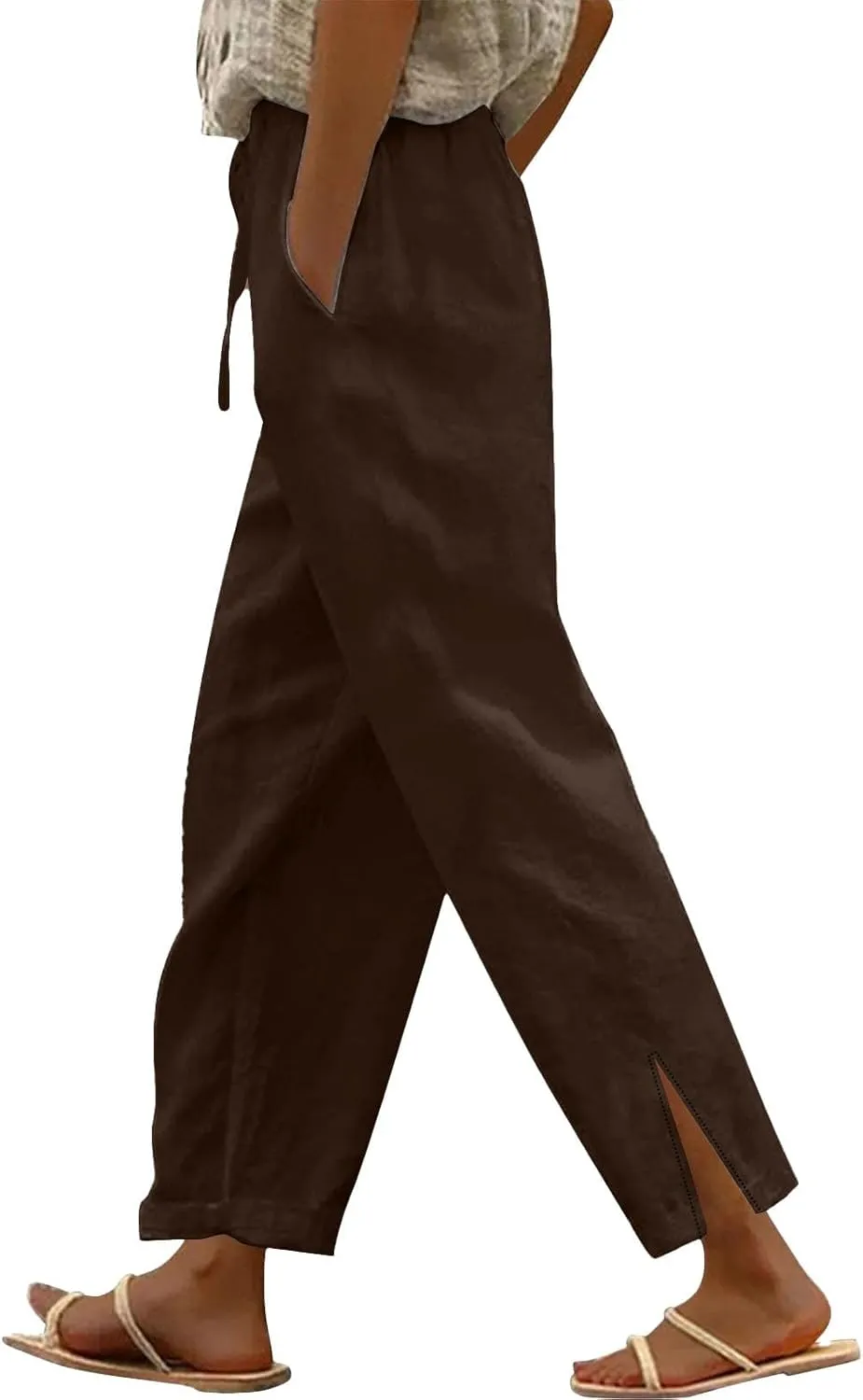 Summer Linen Pants for Women Lightweight Comfy Baggy Straight Leg Trousers Dressy Palazzo Lounge Pants with Pockets