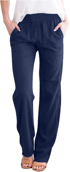 Summer Linen Sets for Women Outfits 2025 Vacation High Waist Yoga Pants with Pockets Going Out Solid Casual Slim Joggers