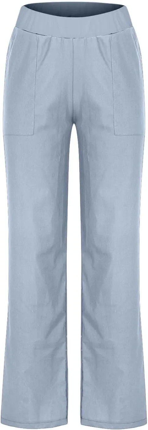 Summer Linen Sets for Women Outfits 2025 Vacation High Waist Yoga Pants with Pockets Going Out Solid Casual Slim Joggers