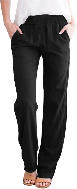 Summer Linen Sets for Women Outfits 2025 Vacation High Waist Yoga Pants with Pockets Going Out Solid Casual Slim Joggers