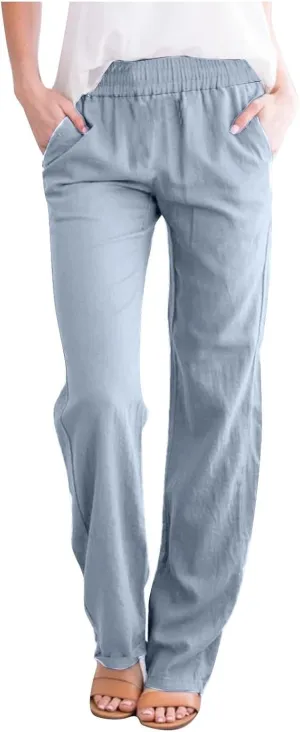 Summer Linen Sets for Women Outfits 2025 Vacation High Waist Yoga Pants with Pockets Going Out Solid Casual Slim Joggers