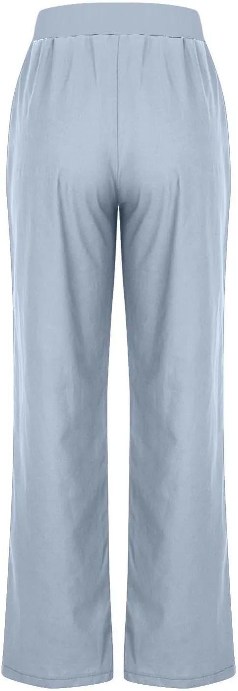 Summer Linen Sets for Women Outfits 2025 Vacation High Waist Yoga Pants with Pockets Going Out Solid Casual Slim Joggers