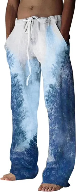Summer Pants for Men Fashion Tropical Print Pants Elastic Waist Loose Trousers Athletic Joggers Mens Dance Pants