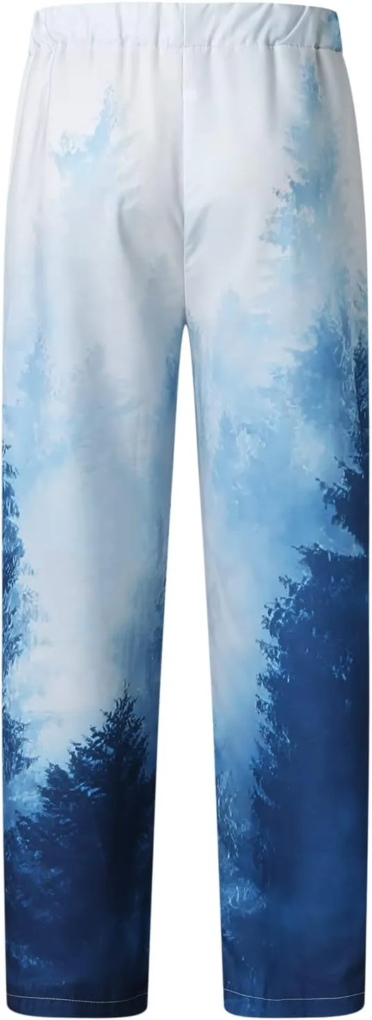 Summer Pants for Men Fashion Tropical Print Pants Elastic Waist Loose Trousers Athletic Joggers Mens Dance Pants