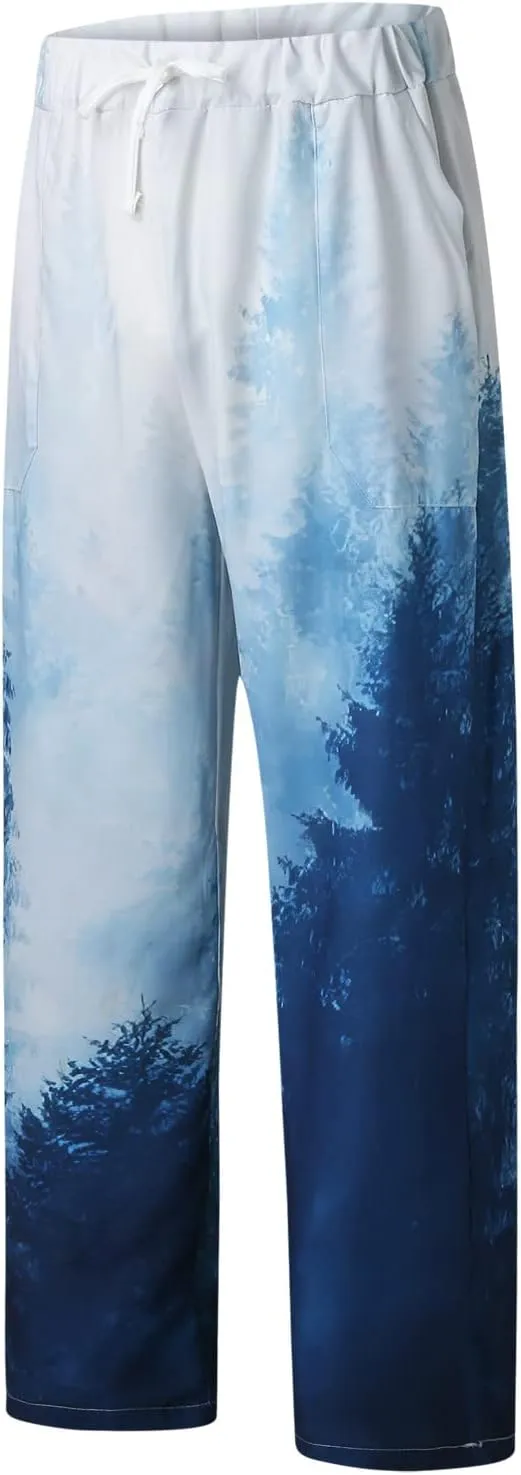 Summer Pants for Men Fashion Tropical Print Pants Elastic Waist Loose Trousers Athletic Joggers Mens Dance Pants