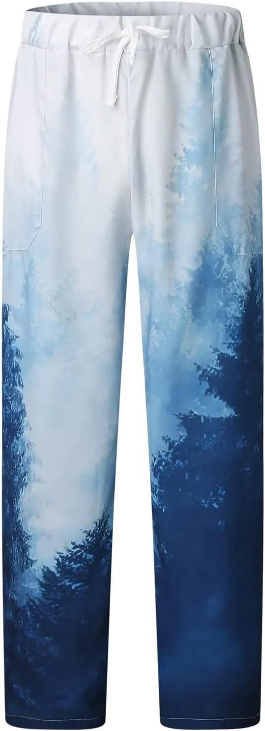 Summer Pants for Men Fashion Tropical Print Pants Elastic Waist Loose Trousers Athletic Joggers Mens Dance Pants
