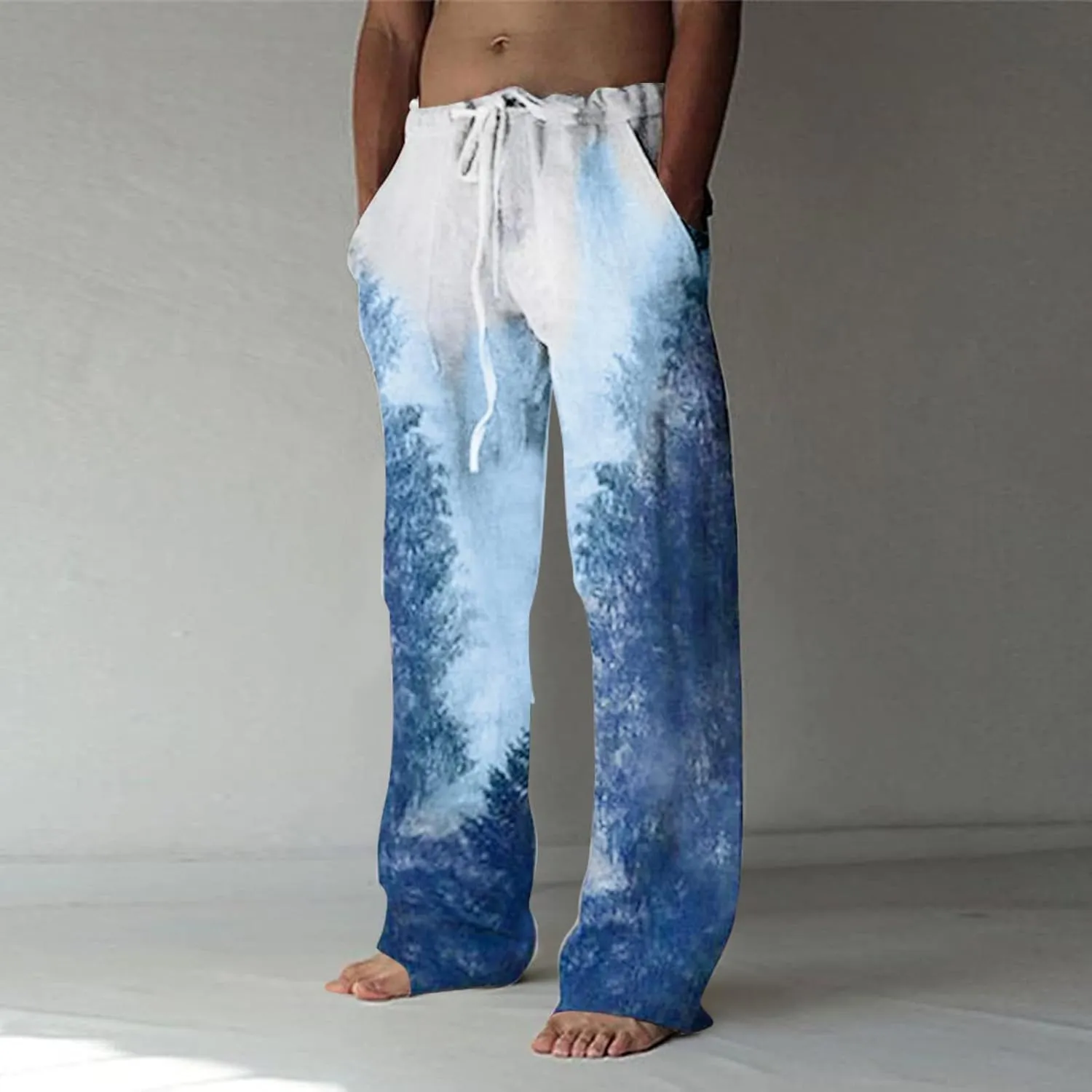 Summer Pants for Men Fashion Tropical Print Pants Elastic Waist Loose Trousers Athletic Joggers Mens Dance Pants