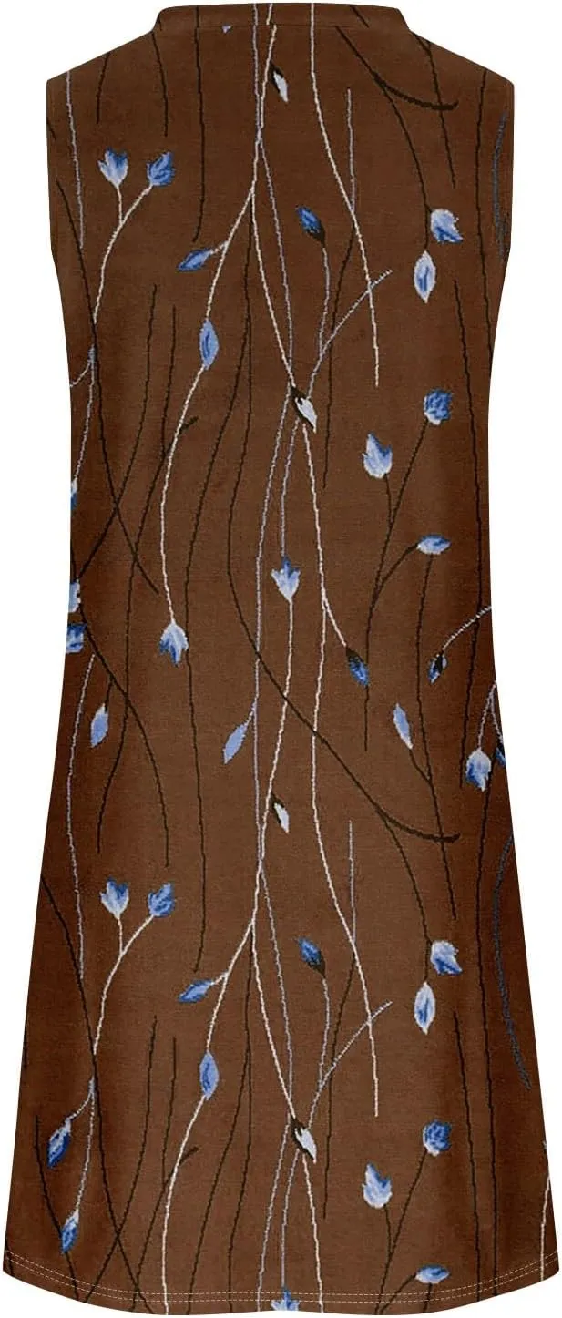 Sun Dresses for Women 2025 Vacation Summer Midi Tropical Sleeveless Dress U Neck Flowy Tank Flowy Going Out Dresses