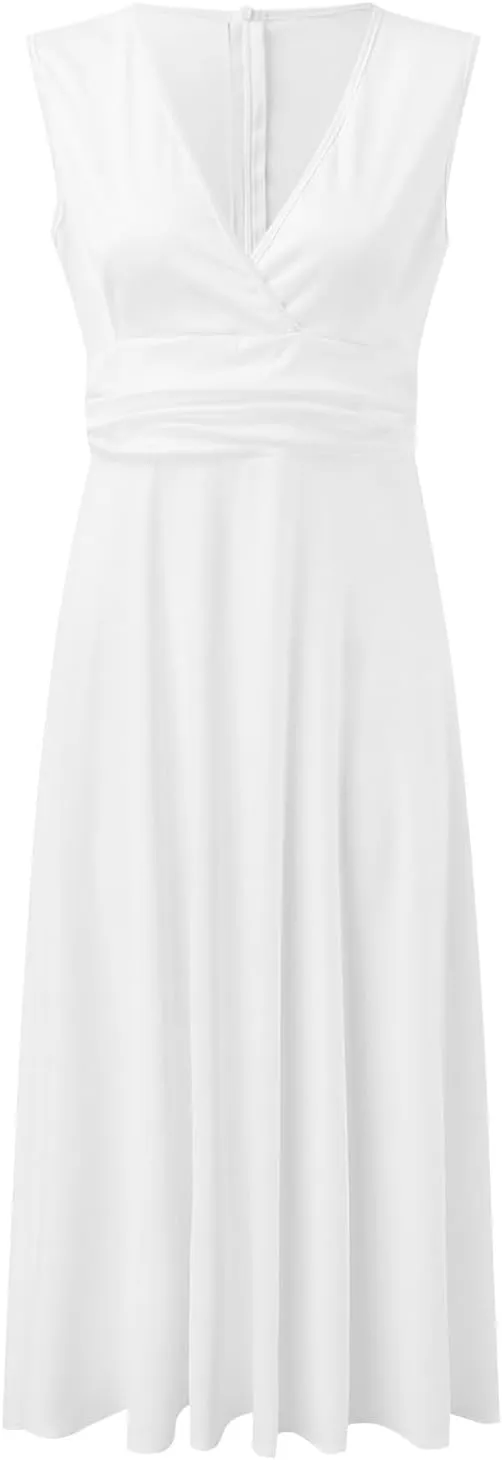 Sundresses for Women Summer Elegant Wrap V Neck Sleeveless Maxi Dress Fancy Floral Printed Flowy Hem Boho Dress