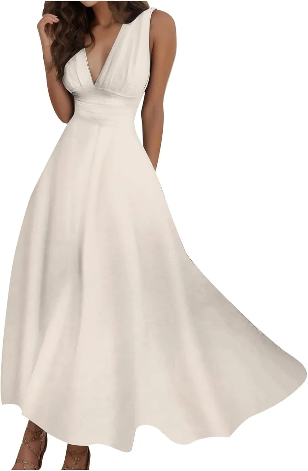Sundresses for Women,2025 Summer Sleeveless Tank Long Dress Floral V Neck Maxi Dress Plus Size Flowy Midi Dresses