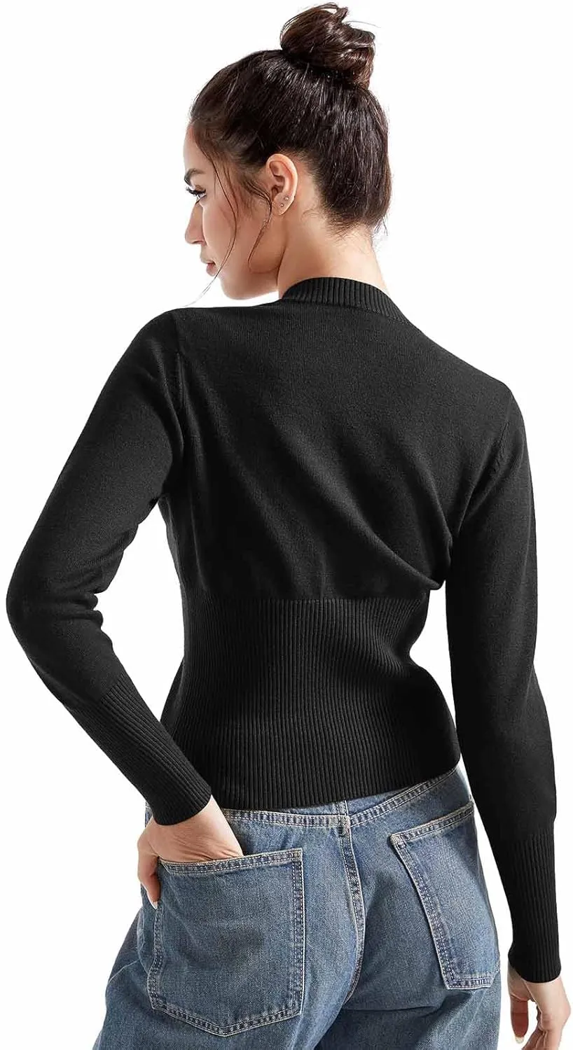 SUUKSESS Women Button Down Cardigan Crew Neck Sweaters Ribbed Knitted Slim Fit Tops