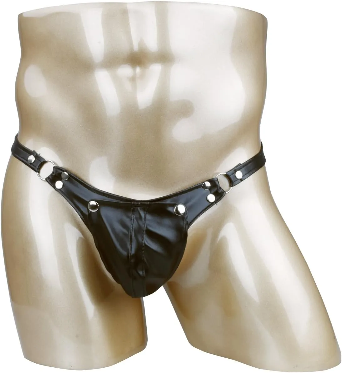 Sxiwei Men's Patent Leather Thongs Underwear Open Pouch Panties Low Rise Briefs Backless Jockstraps