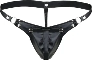 Sxiwei Men's Patent Leather Thongs Underwear Open Pouch Panties Low Rise Briefs Backless Jockstraps