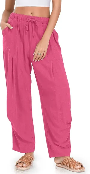 TARSE Women Linen Baggy Harem Pants Summer Drawstring Casual Lounge Pant 2024 Beach Travel Vacation Clothes with Pockets